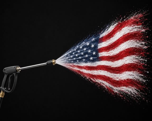 Pressure washer spraying an American flag pattern